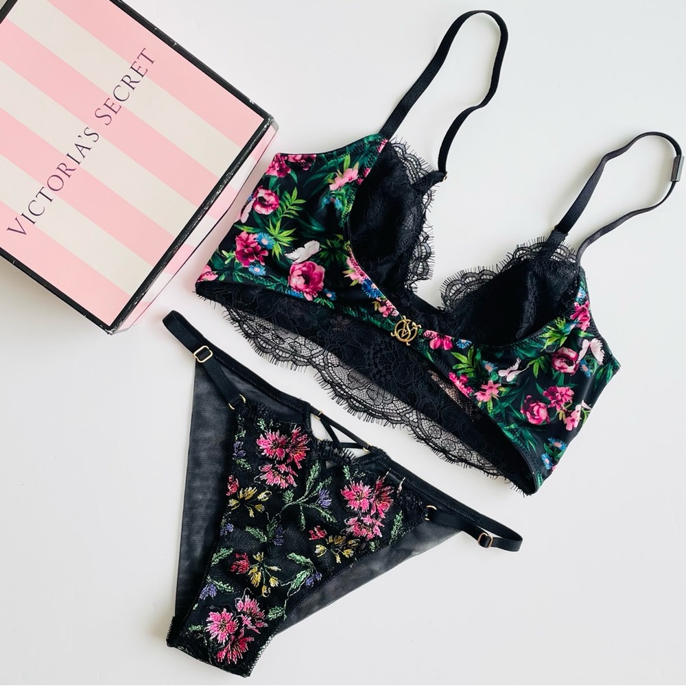 XS SMALL Victoria’s Secret black floral bra set